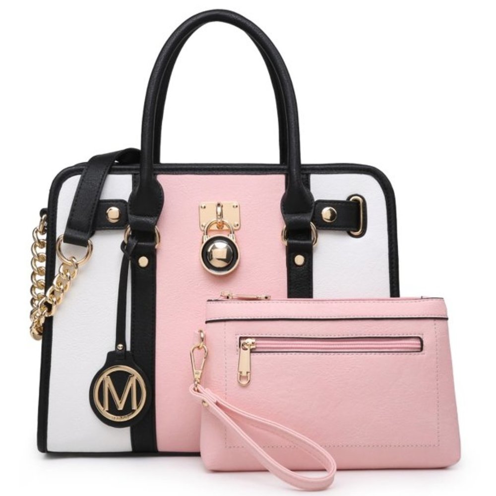 MKP Women Satchel Two tone Handbags Purses Top Handle Tote with Wallet 2pcs Bag